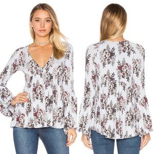 Free People Speak Easy Tunic Top Women's Blue Floral Print Bell Sleeves Size XS